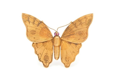 ANTIQUE, YELLOW GOLD BUTTERFLY BROOCH