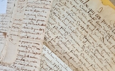 (ARDECHE) - ROCHEBLAINE - PAILHARET - BEAUDINIER.Important ensemble de pièces manuscrites du XVI et du...