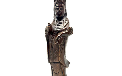 ASIAN WOODEN FIGURE OF A POSSIBLE SAINT OR SCHOLAR.