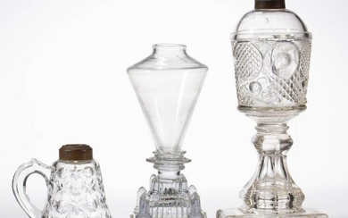 ASSORTED GLASS FLUID / KEROSENE LAMPS, LOT OF THREE