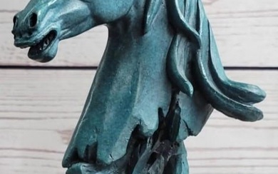 Abstract Blue Patina Horse Bust Bronze Sculpture