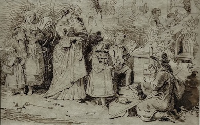 Adrian Ludwig RICHTER (Dresde 1803 - 1884). Scène pastorale. Lavis sur papier calque, tampon de...