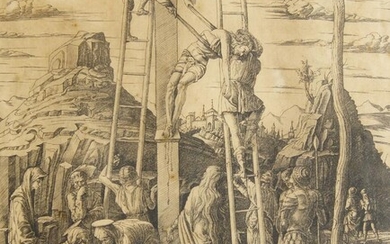 After Andrea Mantegna, Italian 1431-1506- Descent from the Cross; The Entombment of Christ; and The Entombment (vertical); heliogravures, three, published by Charles Amand-Durand, one bearing his stamp to the reverse of the paper, max. 34.x 45.5 cm...