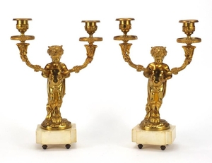 After Claude Michel Clodion - Pair of French gilt bronze fau...