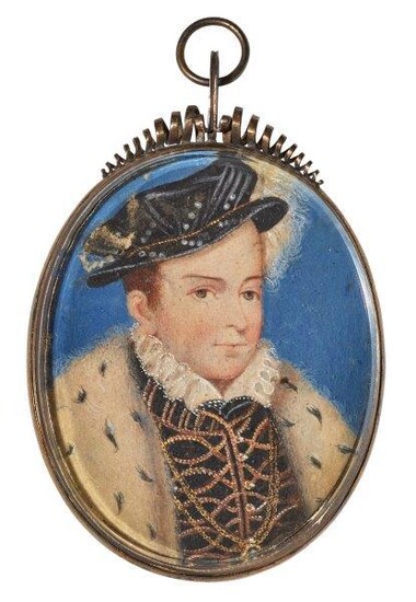 After François Clouet, French 1510-1572- Portrait miniature...