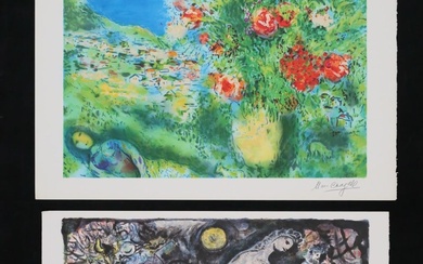After Marc Chagall 2 Lithographs Flowers & Moses