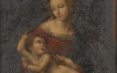 After Raphael, Italian 1483-1520- The Bridgewater Madonna; oil on tin, 24.2 x 18.3 cm. Note: After the original, c.1507, in the National Gallery, Edinburgh [NGL 065.46].