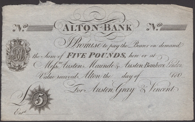 Alton Bank, for Austen, Gray & Vincent, unissued £5, 180-, no signature...