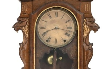 American Gilt-Incised Walnut Wall Clock with Seth Thomas Movement