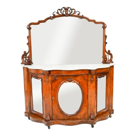 American Rococo Revival Burl Veneer Buffet with Mirror.