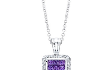 Amethyst And Pave Diamond Pendant In 14k White Gold