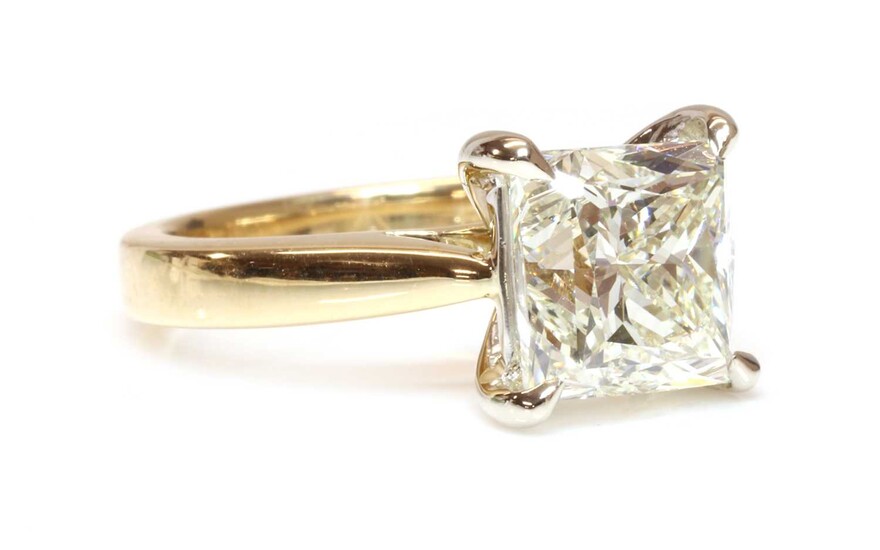 An 18ct gold single stone princess cut diamond ring, with a 3.64ct princess cut diamond