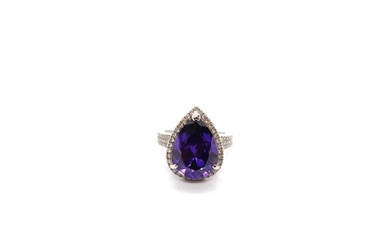 An 18ct white gold Uruguayan pear shape amethyst and diamond...
