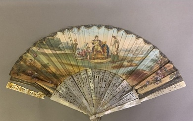 An 18th century mother of pearl fan with leaf of painted sil...