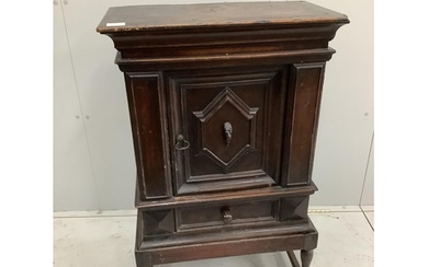 An 18th century oak spice cabinet, on later stand, width 58c...
