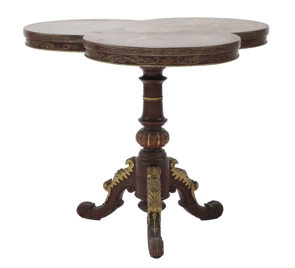An Anglo-Oriental red lacquer tripod table