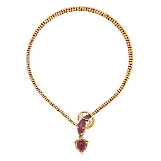 An Antique Garnet, Diamond and Gold Necklace, circa 1880
