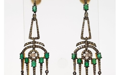 An Antique-Styled Pair of Emerald And Diamond Drop Earrings,...