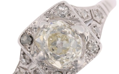 An Art Deco 0.65ct solitaire diamond panel ring, claw set wi...