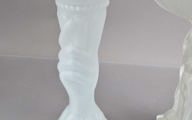 An Art Deco style frosted glass compote or tazza together with a frosted glass vase