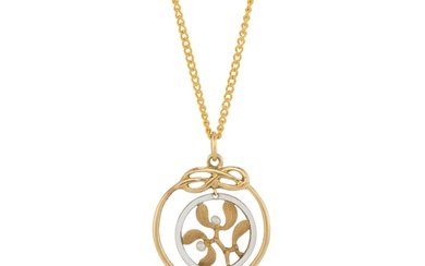 An Art Nouveau 18ct gold white enamel and seed pearl pendant...