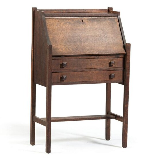 An Arts and Crafts Quarter-Sawn Oak Slant-Front Desk