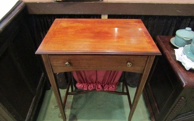 An Edwardian Arts & Crafts crossbanded mahogany work table, ...