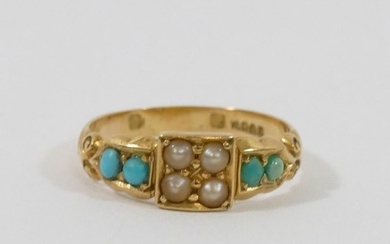 An Edwardian gold, turquoise and split seed pearl ring, fing...