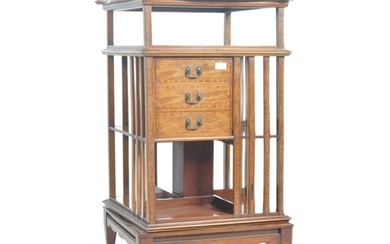An Edwardian mahogany and marquetry inlaid revolving pedesta...
