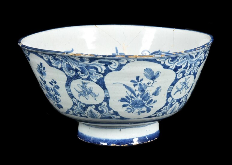 An English delft blue and white punch bowl