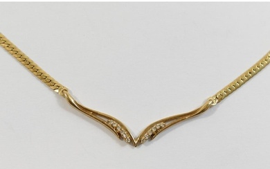 An Italian yellow metal wishbone necklace, stamped '14K', se...