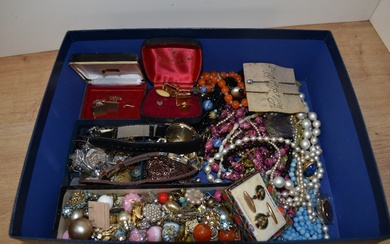 An assortment of costume jewellery including earrings of various design for pierced and non