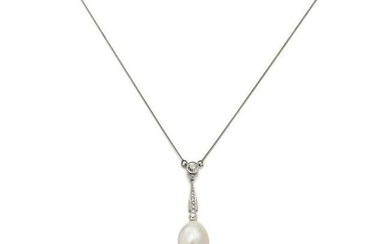 An early 20th century natural pearl and diamond pendant