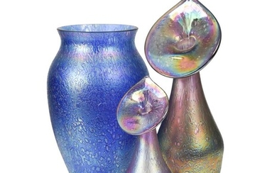 An iridescent cobalt blue glass vase, 20th century