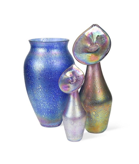 An iridescent cobalt blue glass vase, 20th century