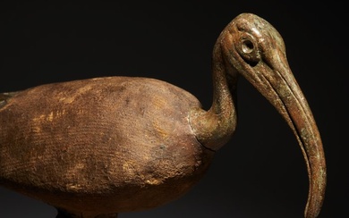 Ancient Egyptian Bronze, Wood, Linen Important Ibis. Late Period, 664 - 332 BC. 19.5 cm L. Spanish Import License.