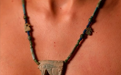 Ancient Egyptian Faience Udjat (Eye of Horus) Amulets Necklace - 29 cm