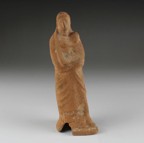 Ancient Greek Pottery Statuette of a standing woman with child - (1)