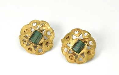 Ancient Roman Gold Pair of Gold and Glass Earrings - 0×1.5×0 cm