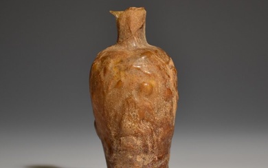 Ancient Roman Mold Blown Glass Bottle depicting the Last Journey of AJAX Mold Blown Glass - 8.2 cm