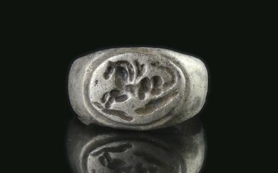 Ancient Roman Silver Cavalry Ring with Horse
