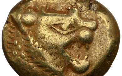 Ancients: , LYDIAN KINGDOM. Alyattes or Walwet (ca. 610-546 BC). EL third-stater or trite (12mm, 4.73 gm). NGC Choice VF 5/5 - 4/5....