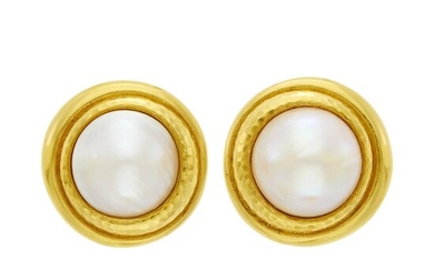 Andrew Clunn Pair of Gold and Mabé Pearl Earclips