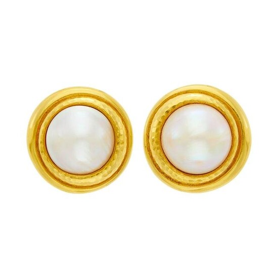 Andrew Clunn Pair of Gold and Mabé Pearl Earclips