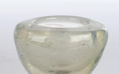 Andries, Dirk Copier, Glasfabriek Leerdam, vase, verre d'étude, pièce unique, forme ovale à parois épaisses,...