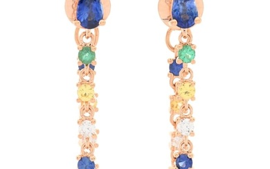 Anita Ko 18K Rose Gold Diamond Rainbow Sapphire Emerald Loop Earrings