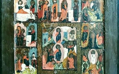 Antique 19c Russian icon of Feasts
