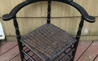 Antique 19th C American Corner Chair w Rush Seat