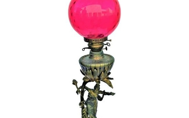 Antique Art Nouveau Lady Lamp, Bronze