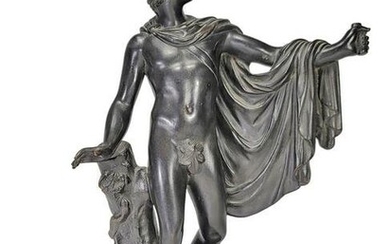 Antique European naked man & snake bronze sculpture